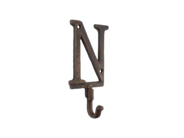 Rustic Copper Cast Iron Letter N Alphabet Wall Hook 6""