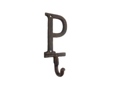 Rustic Copper Cast Iron Letter P Alphabet Wall Hook 6""