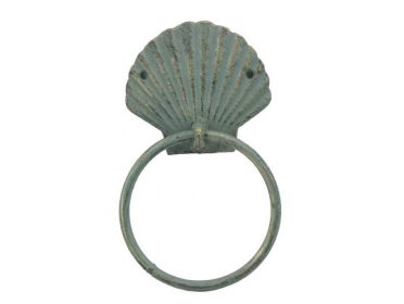 Antique Bronze Cast Iron Seashell Towel Holder 8.5""