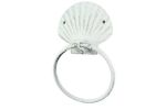 Rustic Whitewashed Cast Iron Seashell Towel Holder 8.5""