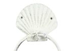 Rustic Whitewashed Cast Iron Seashell Towel Holder 8.5""