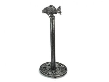 Antique Silver Cast Iron Fish Extra Toilet Paper Stand 15""