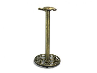 Antique Gold Cast Iron Sea Turtle Extra Toilet Paper Stand 13""