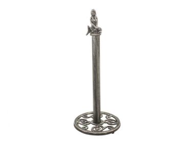 Antique Silver Cast Iron Mermaid Extra Toilet Paper Stand 16&quot;