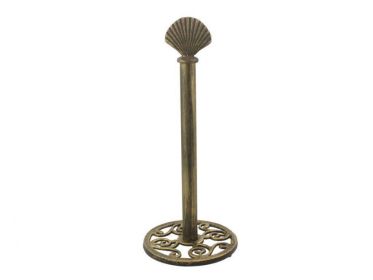 Rustic Gold Cast Iron Seashell Extra Toilet Paper Stand 16&quot;