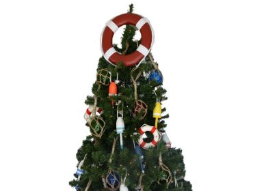 Red Lifering with White Bands Christmas Tree Topper Decoration