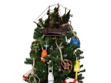 Wooden John Gow's Revenge Pirate Ship Christmas Tree Topper Decoration 14""