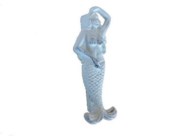 Whitewashed Cast Iron Mermaid Door Knocker 7""