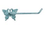 Rustic Dark Blue Whitewashed Cast Iron Butterfly Toilet Paper Holder 11""