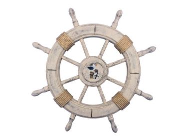 Rustic Decorative Ship Wheel With Seagull 24""