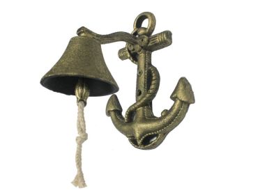 Rustic Gold Cast Iron Wall Mounted Anchor Bell 8""