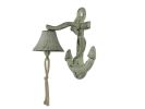 Rustic Whitewashed Cast Iron Wall Mounted Anchor Bell 8""