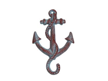 Rustic Red Whitewashed Cast Iron Anchor Hook 5""