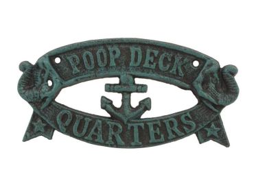 Seaworn Blue Cast Iron Poop Deck Quarters Sign 8&quot;