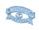 Rustic Dark Blue Whitewashed Cast Iron Captains Quarters Sign 8""