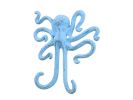 Rustic Dark Blue Whitewashed Cast Iron Decorative Wall Mounted Octopus Hooks 6""