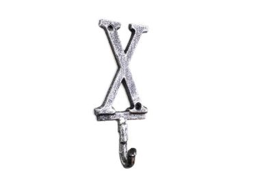 Rustic Silver Cast Iron Letter X Alphabet Wall Hook 6""