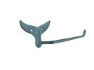 Rustic Dark Blue Whitewashed Cast Iron Whale Tail Toilet Paper Holder 11""