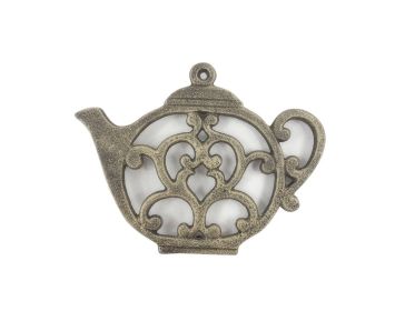 Rustic Gold Cast Iron Round Teapot Trivet 8""