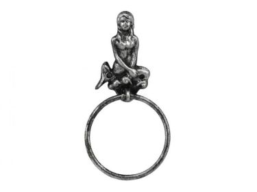 Antique Silver Cast Iron Mermaid Towel Holder 8.5""