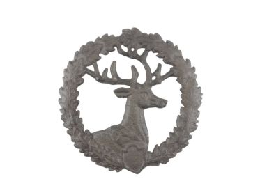 Cast Iron Deer and Wreath Kitchen Trivet 8""