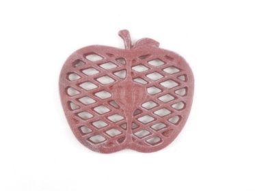 Rustic Red Whitewashed Cast Iron Apple Kitchen Trivet 6""