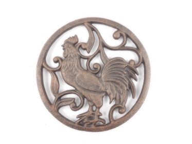 Rustic Copper Cast Iron Rooster Trivet 8""