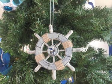 Rustic Decorative Ship Wheel With Seagull Christmas Tree Ornament 6""