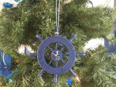 Rustic Dark Blue Decorative Ship Wheel With Seagull Christmas Tree Ornament 6""