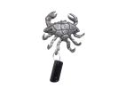 Rustic Silver Cast Iron Decorative Crab with Six Metal Wall Hooks 7""