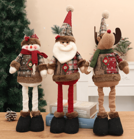 Christmas Retro Sackcloth Snowflake Plaid Retractable Doll Christmas Decoration Arrangement Ornaments