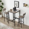 Bar Table Set with 2 Bar stools PU Soft seat with backrest (Grey; 23.62''w x 23.62''d x 35.43''h)