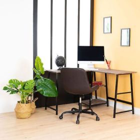 43.5W X 27.6 D L-Shaped Corner Computer Desk with Open Shelves, Vintage Brown