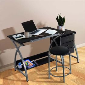 Adjustable Steel Drafting Table with Stool, Black