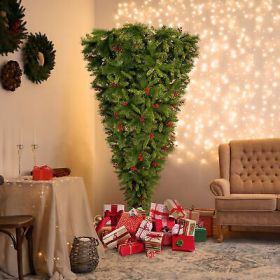 7.4 ft Upside Down Green Christmas Tree Hinged Spruce Full Tree 1500 branch tips