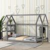 Twin House-Shaped Floor Bed with 2 Detachable Stands,Gray