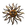 35 Inch Round Wall Mounted Sun Face Accent Decor, Carved Rustic Gold and Black