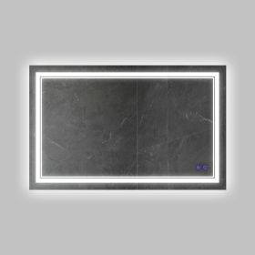 40 x 24 Inch Frameless LED Illuminated Bathroom Wall Mirror; Touch Button Defogger; Rectangular; Silver