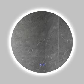 32 x 32 Inch Round Frameless LED Illuminated Bathroom Mirror; Touch Button Defogger; Metal; Silver