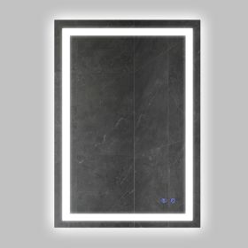 24 x 36 Inch Frameless LED Illuminated Bathroom Wall Mirror; Touch Button Defogger; Rectangular; Metal; Silver