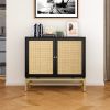 2 Door Cabinet; Natural Rattan 2 Door high cabinet; Built-in adjustable shelf; Easy Assembly; Free Standing Cabinet for Living Room Bedroom; Hallway