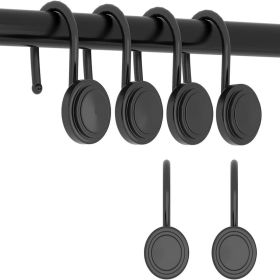 Black Shower Curtain Hook; Zinc Alloy Hook; Round; Set of 12