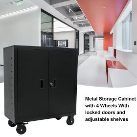 Metal Storage Cabinet with Locking Doors and One Adjustable Shelves With 4 Wheels