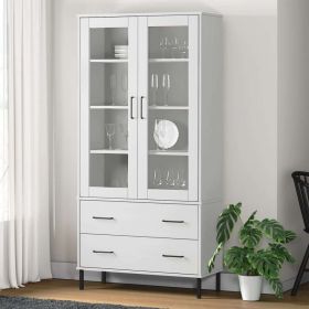 Bookcase with Metal Legs White 33.5"x13.8"x67.9" Solid Wood OSLO