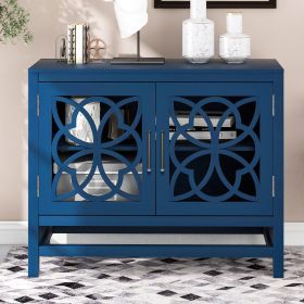 U-style Wood Storage Cabinet with Doors and Adjustable Shelf; Entryway Kitchen Dining Room; Navy Blue