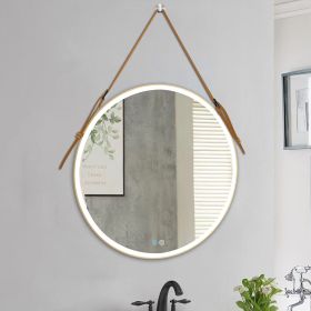 Bathroom LED Mirror 32 Inch Round Bathroom Mirror with Lights Smart 3 Lights Dimmable Illuminated Bathroom Mirror Wall Mounted Large LED Mirror Anti-F