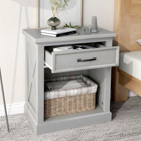 Old Paint Style Modern Wooden Nightstand with Drawers Storage for Living Room/Bedroom; Gray