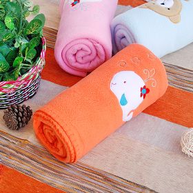 [White Whale - Orange] Embroidered Applique Coral Fleece Baby Throw Blanket (29.5 by 39.4 inches)