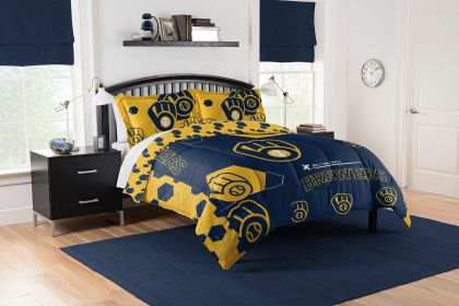 Brewers OFFICIAL MLB "Hexagon" Full/Queen Comforter & Shams Set; 86" x 86"