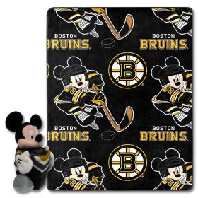 Bruins OFFICIAL NHL & Disney's Mickey Mouse Character Hugger Pillow & Silk Touch Throw Set; 40" x 50"